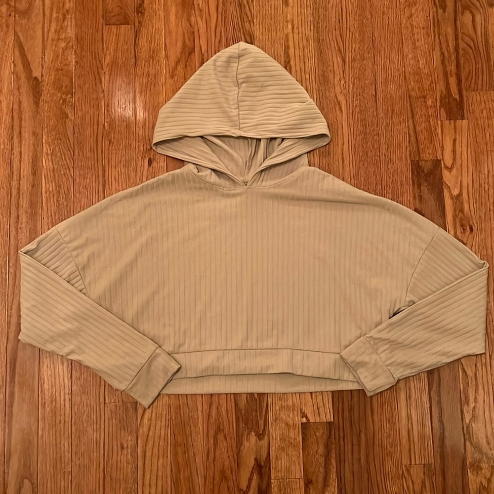 Forever 21 Beige Cropped Hoodie Sweatshirt Women’s Size Small - Picture 2 of 6